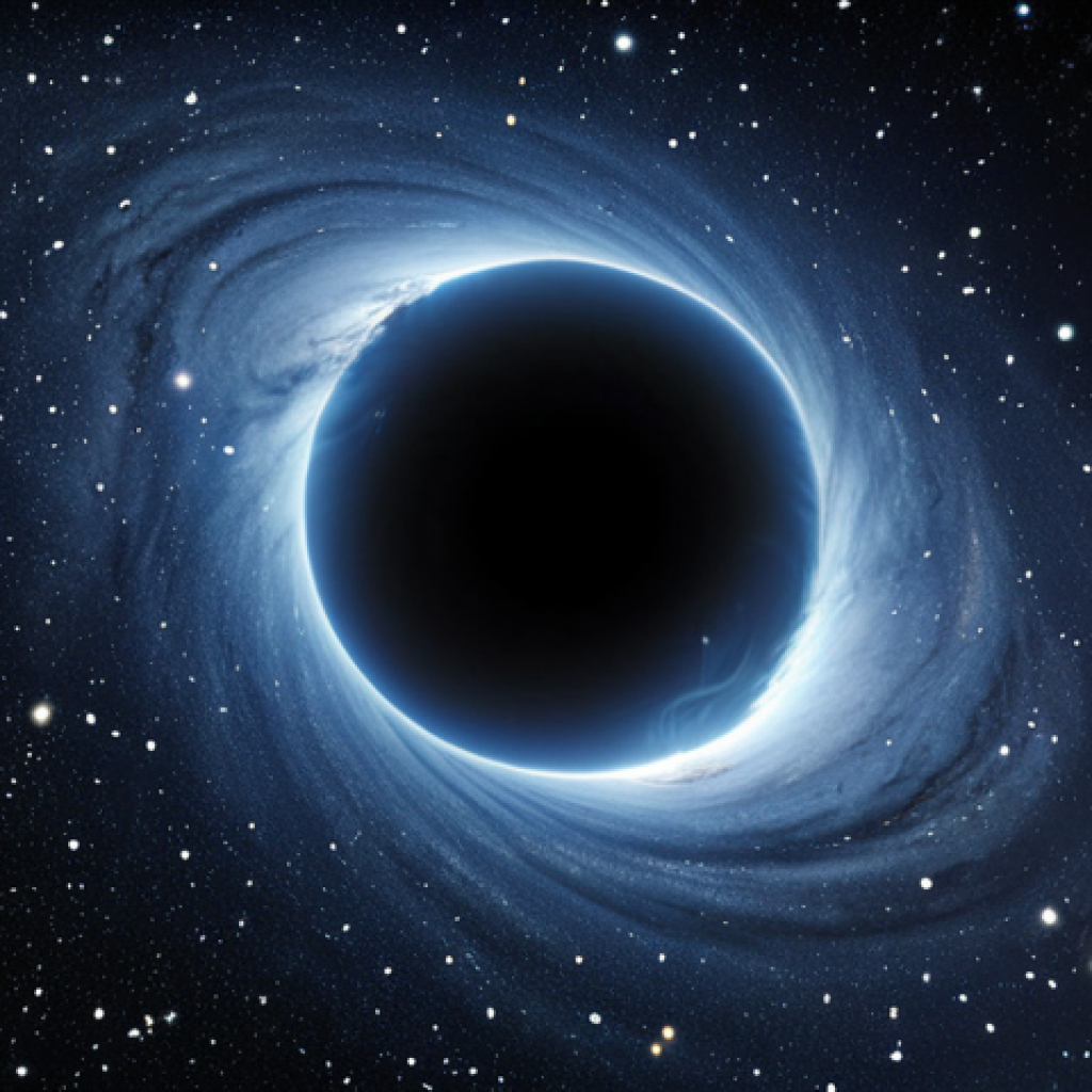 Black Hole Evaporation Visualization**
"Artistic rendering of a black hole with Hawking radiation emanating from its event horizon, depicted as faint, glowing particles. Background: A swirling nebula of stars and galaxies. Style: Science illustration, detailed, realistic. Keywords: black hole, evaporation, Hawking radiation, space, cosmos, physics, quantum mechanics, fully clothed, appropriate content, safe for work, professional, perfect anatomy, natural proportions."
**