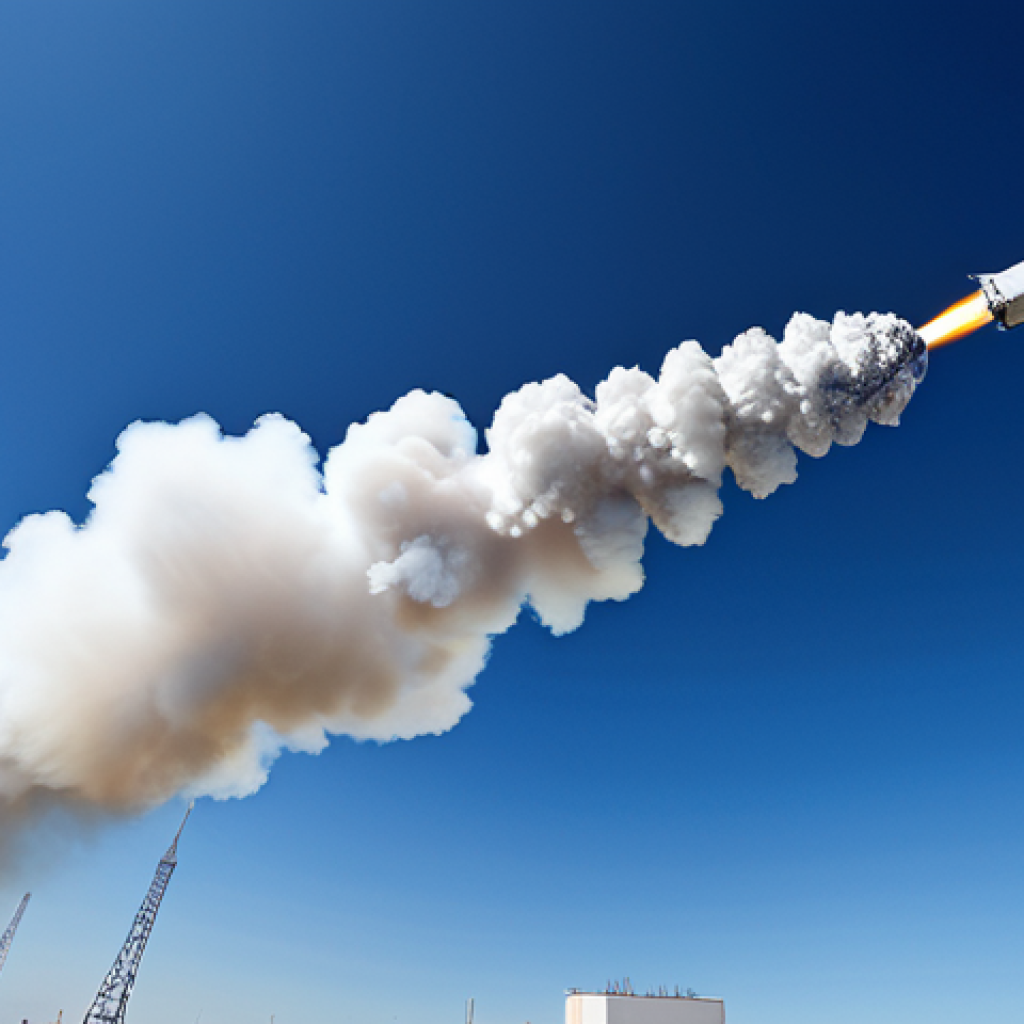 Rocket Launch**
"A powerful rocket ascending against a clear blue sky, leaving a trail of white exhaust. Ground view with launchpad infrastructure visible. The rocket features a streamlined design and prominent fuel tanks. Focus on the dynamism and scale of the launch. safe for work, appropriate content, fully clothed, professional, perfect anatomy, correct proportions, natural pose, professional photography, high quality"
**