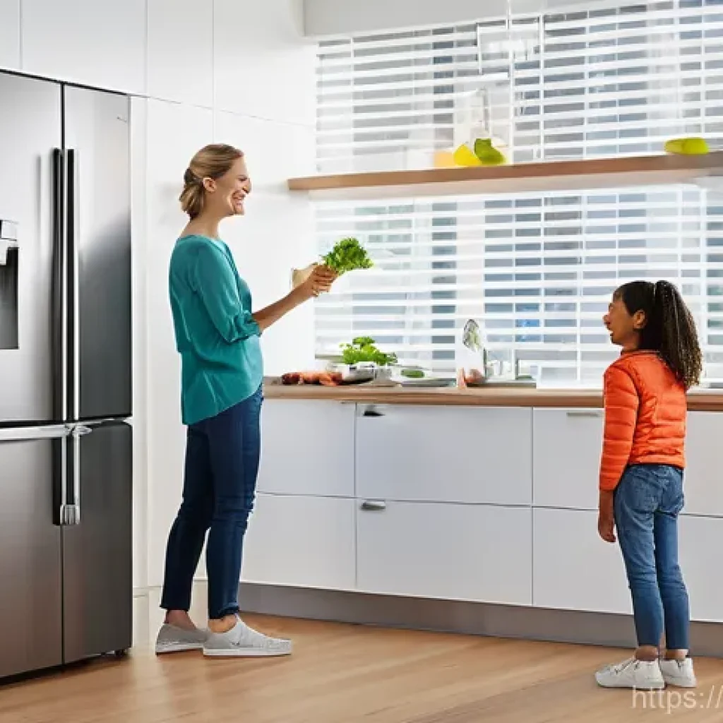 카르노 순환과 열역학 법칙 - **Prompt:** A vibrant, sunlit, modern kitchen interior. A family – a mother, father, and a curious y...