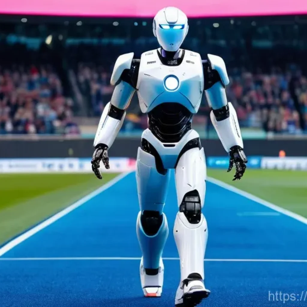 5G 네트워크와 미래 통신 기술 - A highly advanced humanoid robot, designed with sleek, futuristic lines and a metallic sheen, gracef...