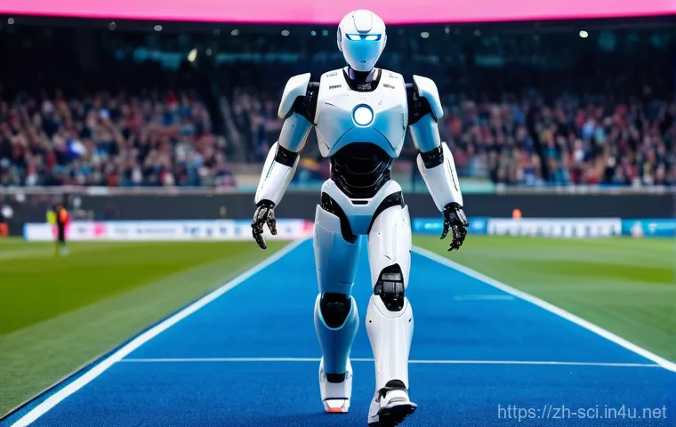 5G 네트워크와 미래 통신 기술 - A highly advanced humanoid robot, designed with sleek, futuristic lines and a metallic sheen, gracef...