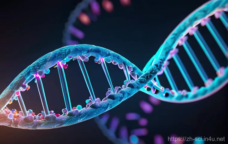 크리스퍼 유전자 가위 원리 - **The Molecular Scissors: CRISPR in Action**
    A highly detailed and futuristic scientific illustr...