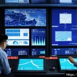 지진 예측 기술과 조기 경보 시스템 - A detailed futuristic earthquake monitoring control room filled with advanced distributed seismic se...
