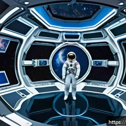 우주 정거장과 인공 중력 실험 - A highly detailed interior view of a futuristic rotating space station module designed to generate a...